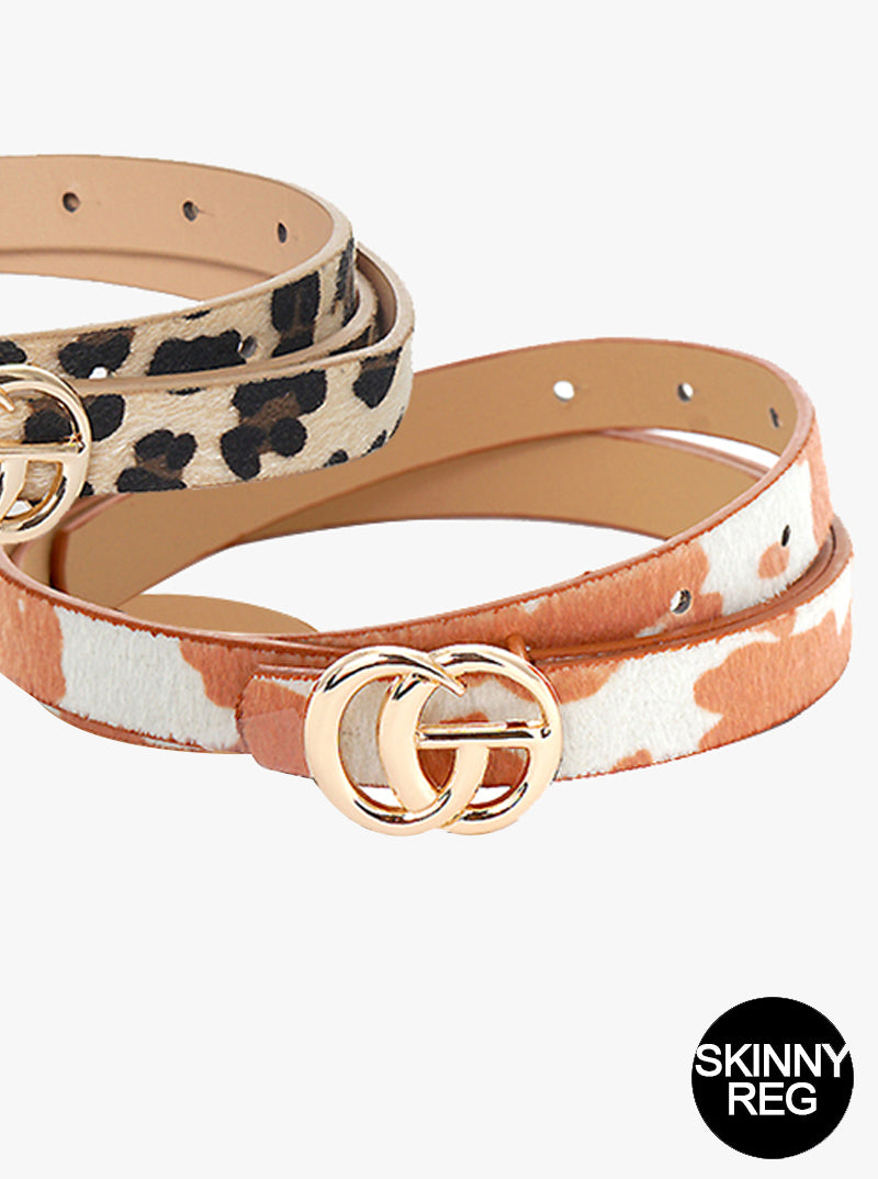 Designer Inspired Metal CG Buckle Leatherette Skinny Belt