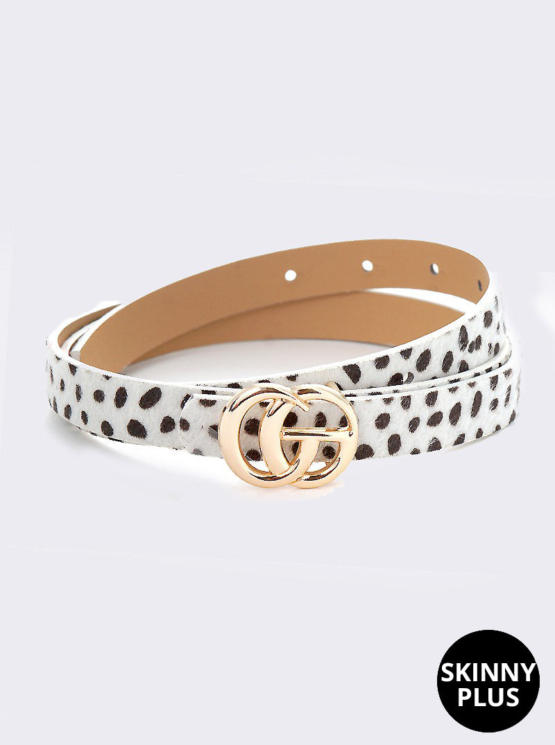 Designer Inspired Metal CG Buckle Leatherette Skinny Belt