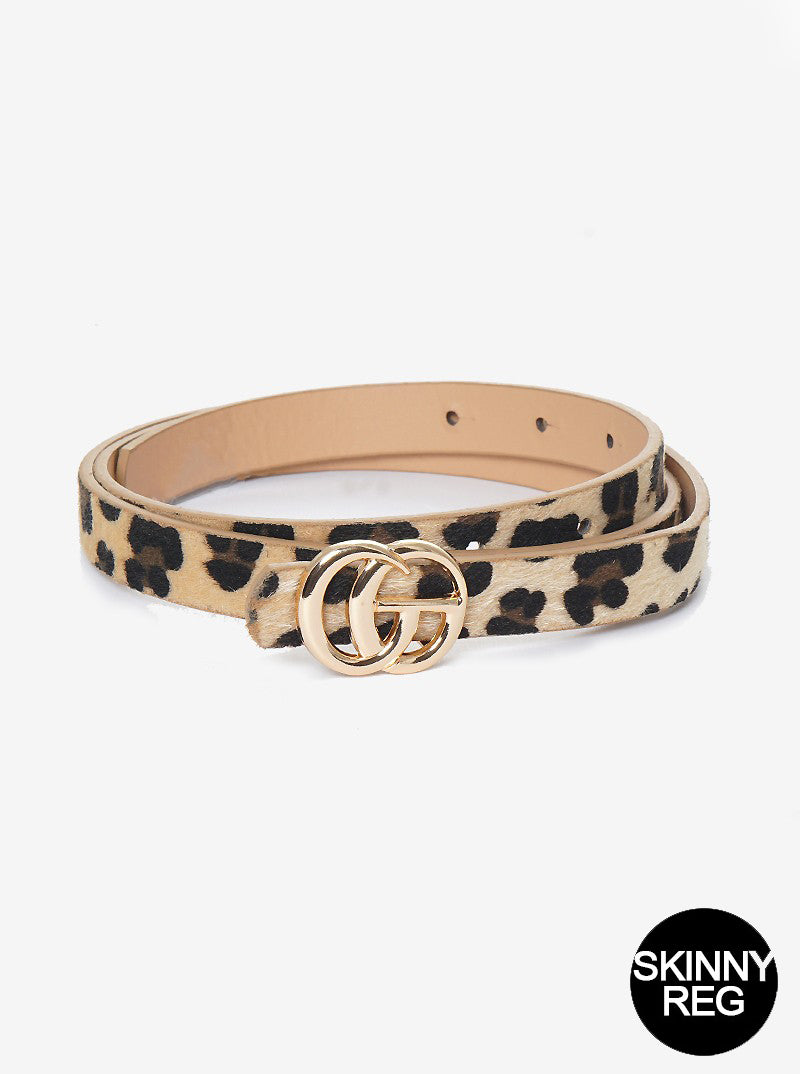 Designer Inspired Metal CG Buckle Leatherette Skinny Belt