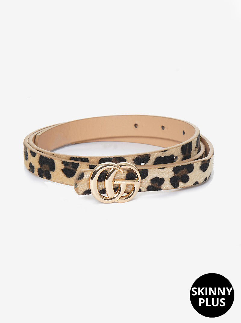 Designer Inspired Metal CG Buckle Leatherette Skinny Belt