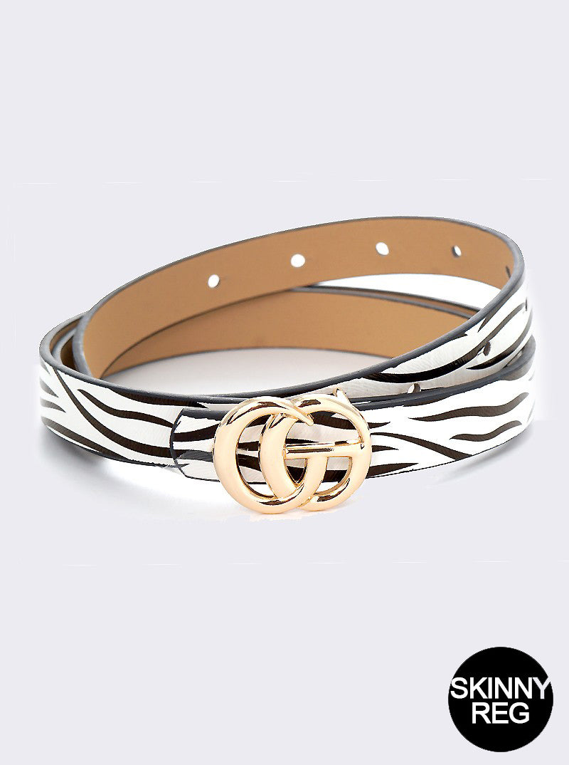 Designer Inspired Metal CG Buckle Leatherette Skinny Belt