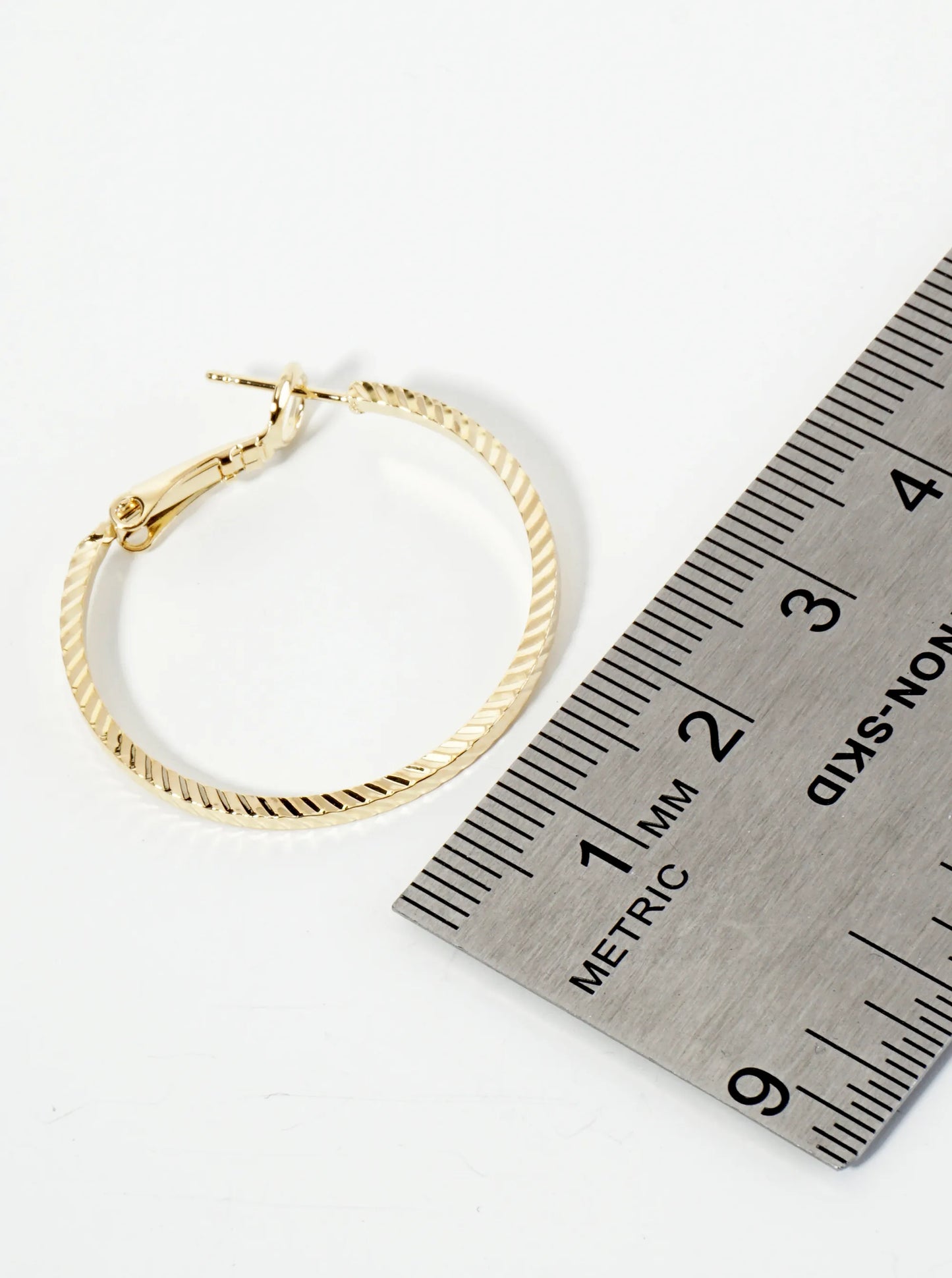 Diagonal Textured 30mm Latch Back Hoop Earrings