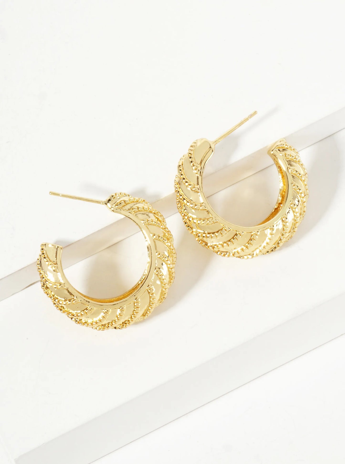 Diagonal Vortex-Textured 25mm 18K-Gold-Dipped Open Hoop Earrings