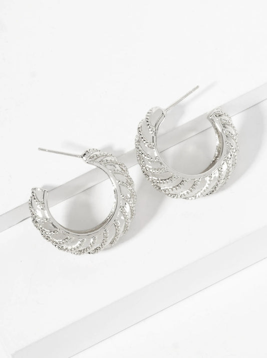 Diagonal Vortex-Textured 25mm 18K-Gold-Dipped Open Hoop Earrings