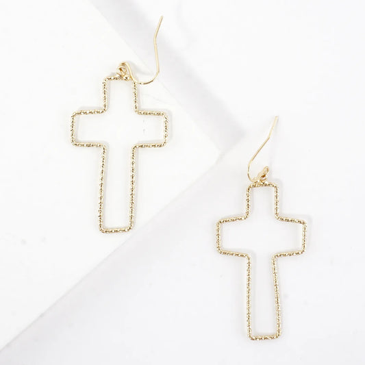 Diamond-Cut Cross Dangle Drop Earrings