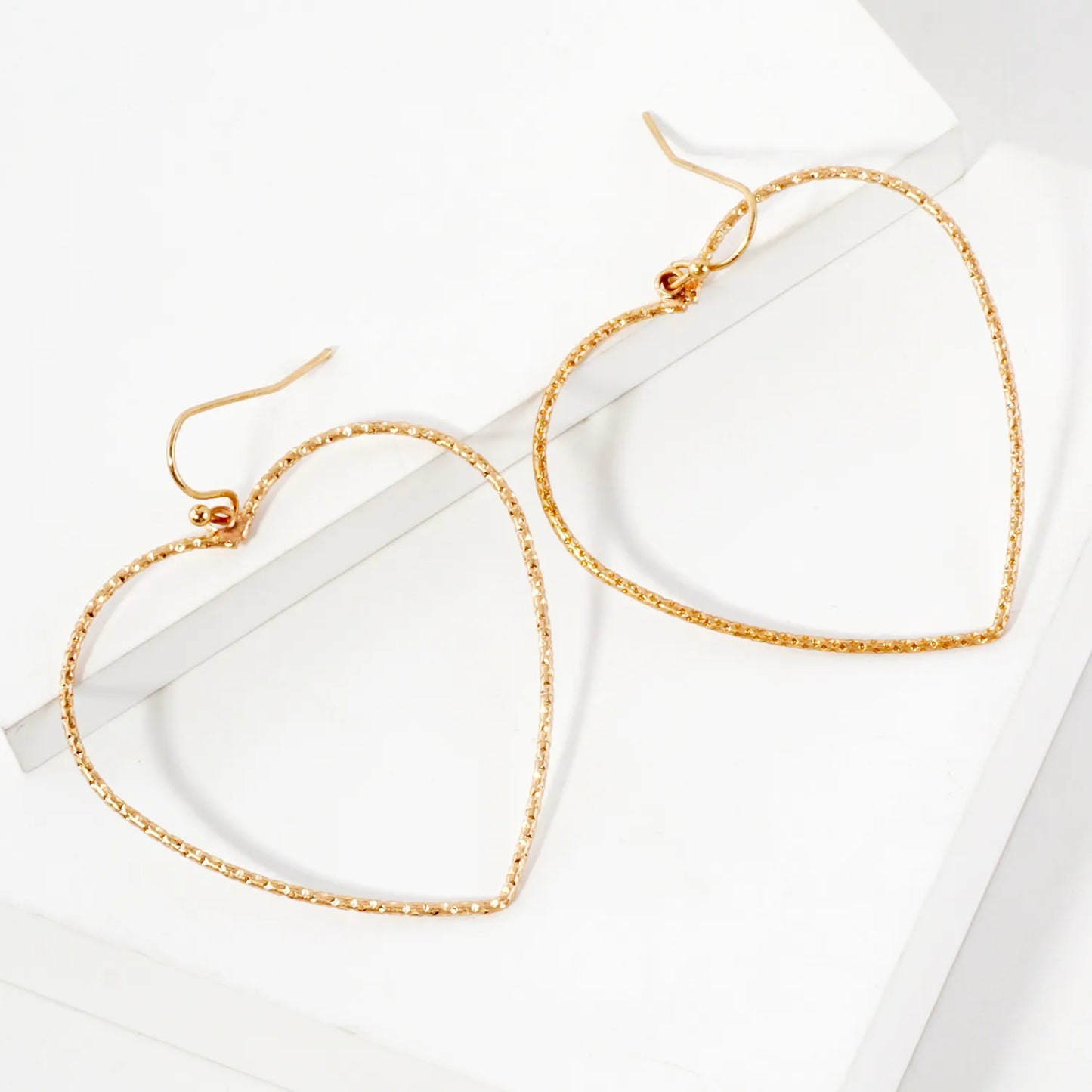 Diamond-Cut Textured Brass Heart Dangle Earrings