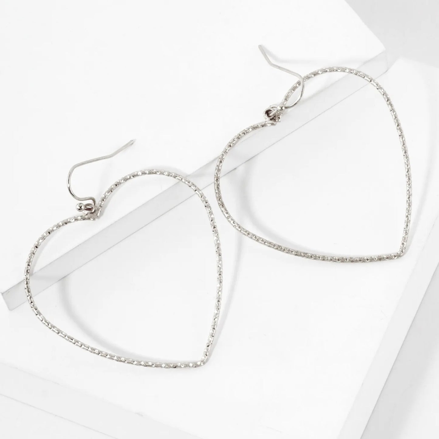 Diamond-Cut Textured Brass Heart Dangle Earrings