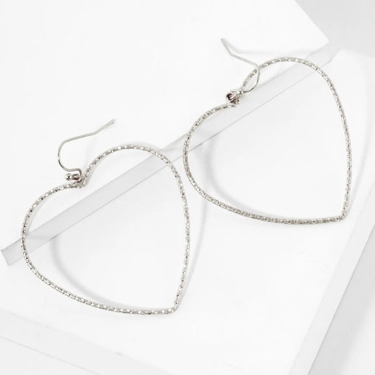 Diamond-Cut Textured Brass Heart Dangle Earrings