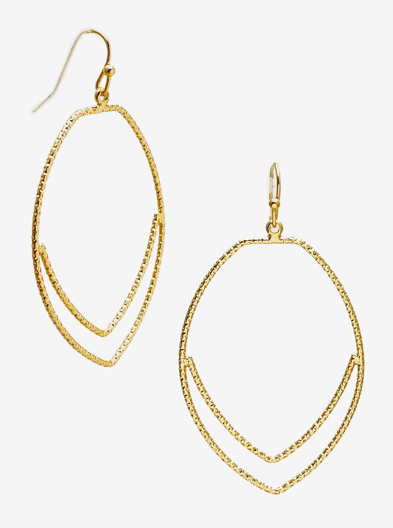 Diamond-Cut Textured Lightweight Marquise Dangle Earrings