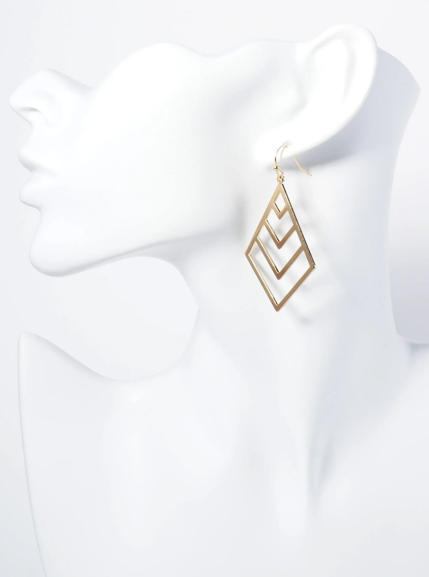Diamond Dangle Earrings With Chevron Design Inside