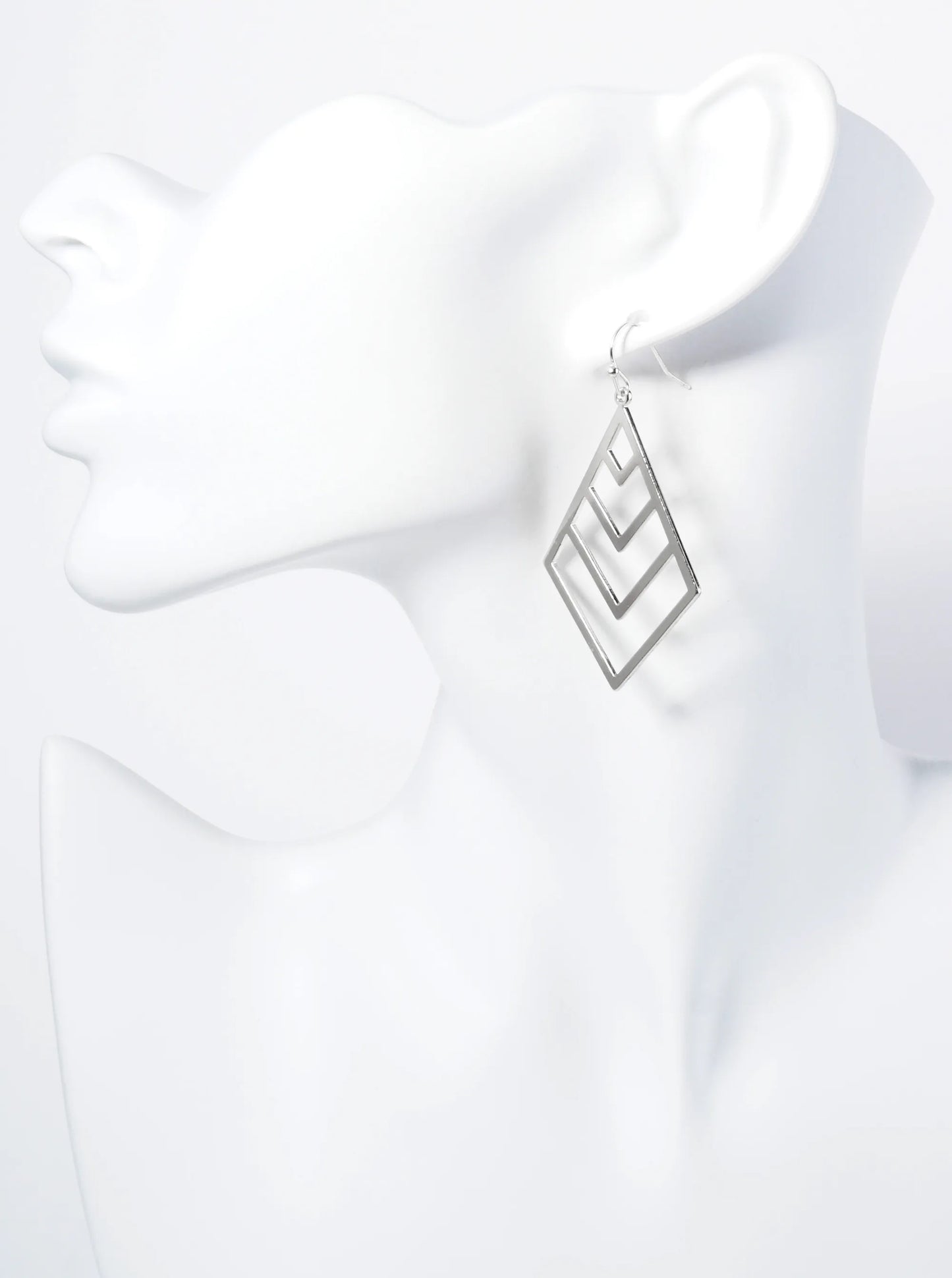Diamond Dangle Earrings With Chevron Design Inside