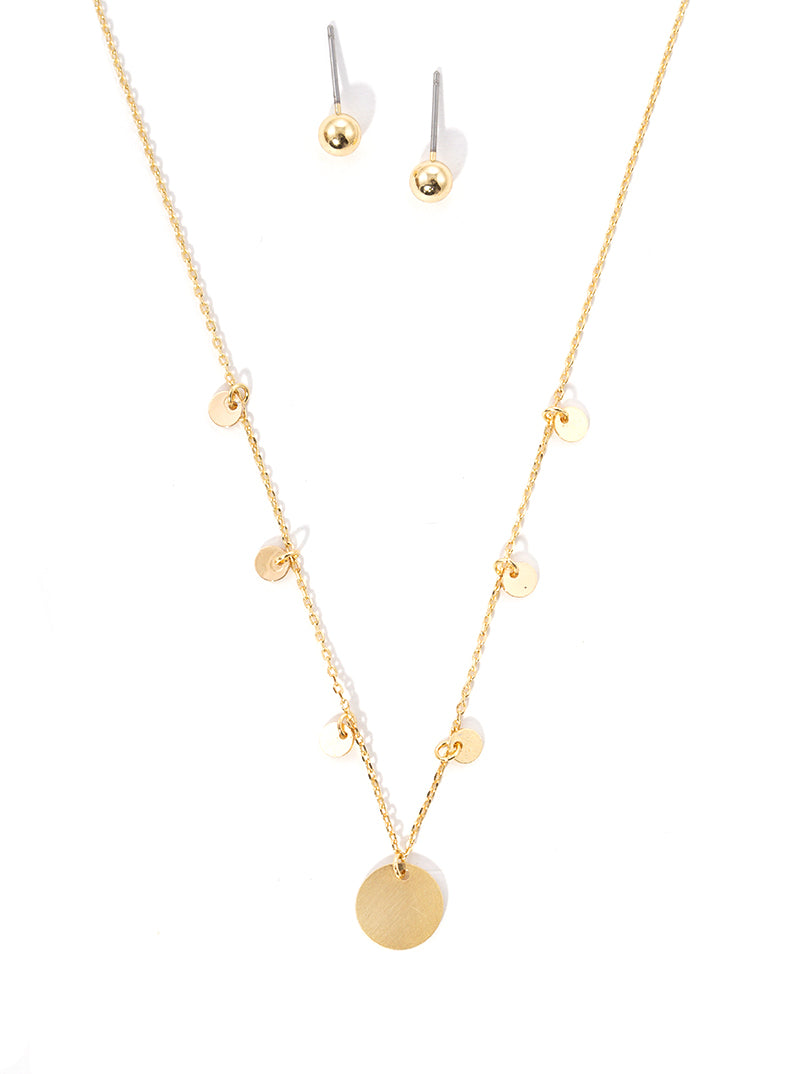 Disk Charm Station Necklace Earrings Set