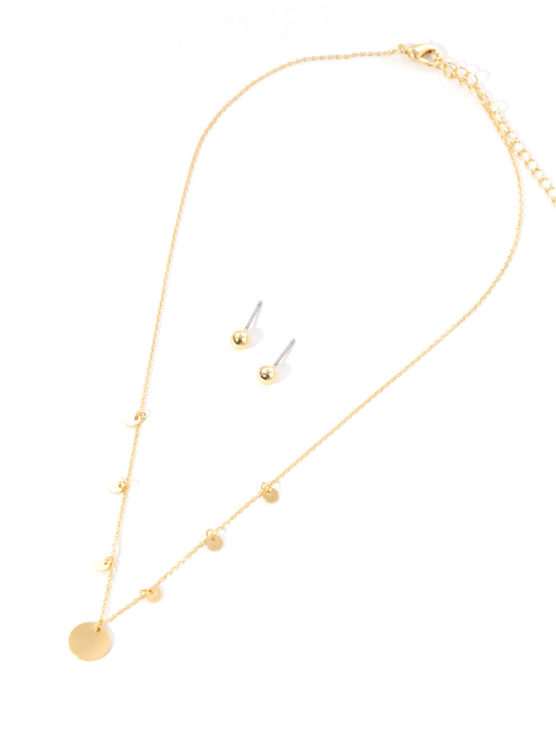 Disk Charm Station Necklace Earrings Set