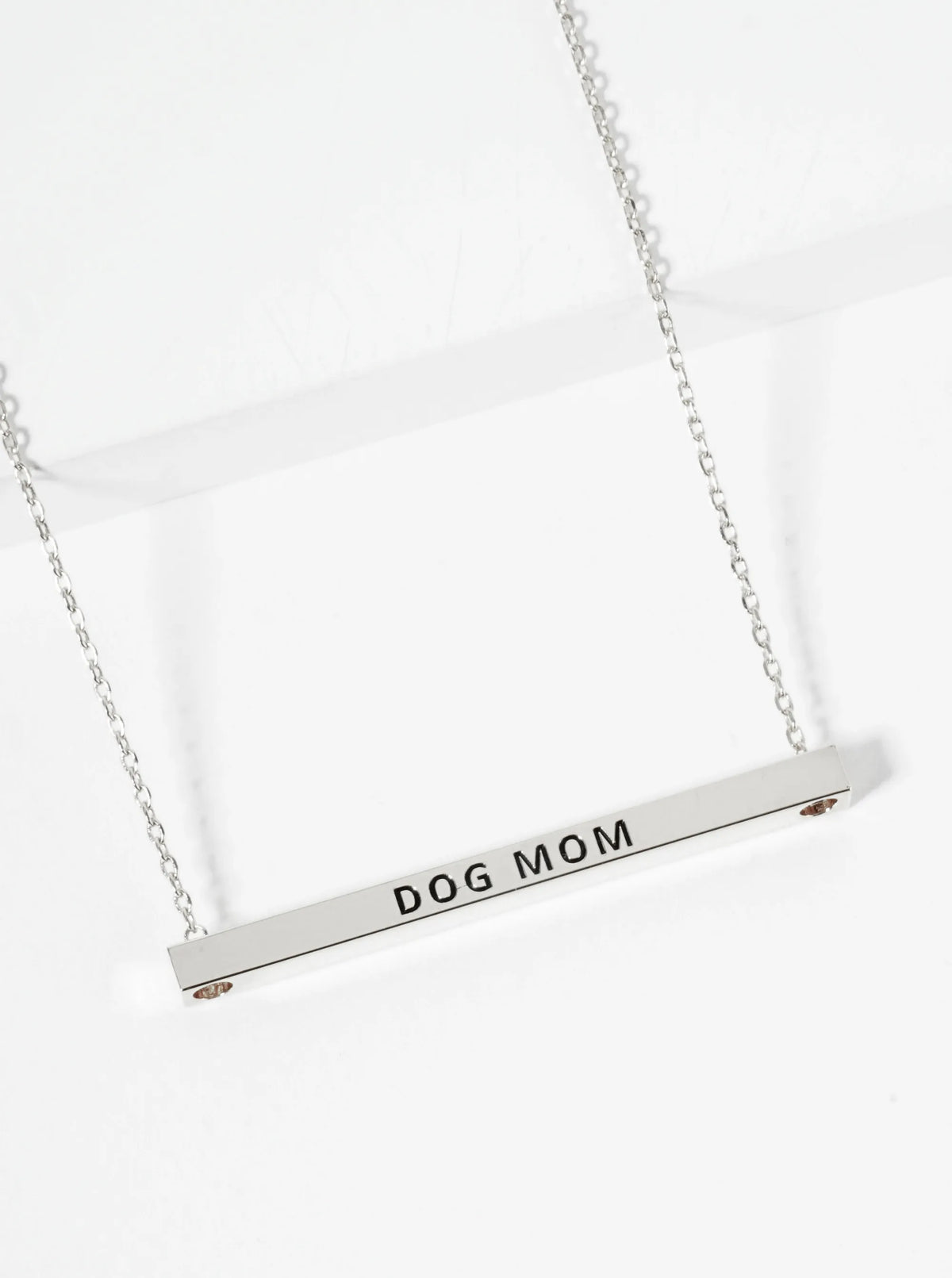 Dog Mom Engraved 18K Gold Dipped Horizontal Brass Bar Pendant Inspirational Necklace