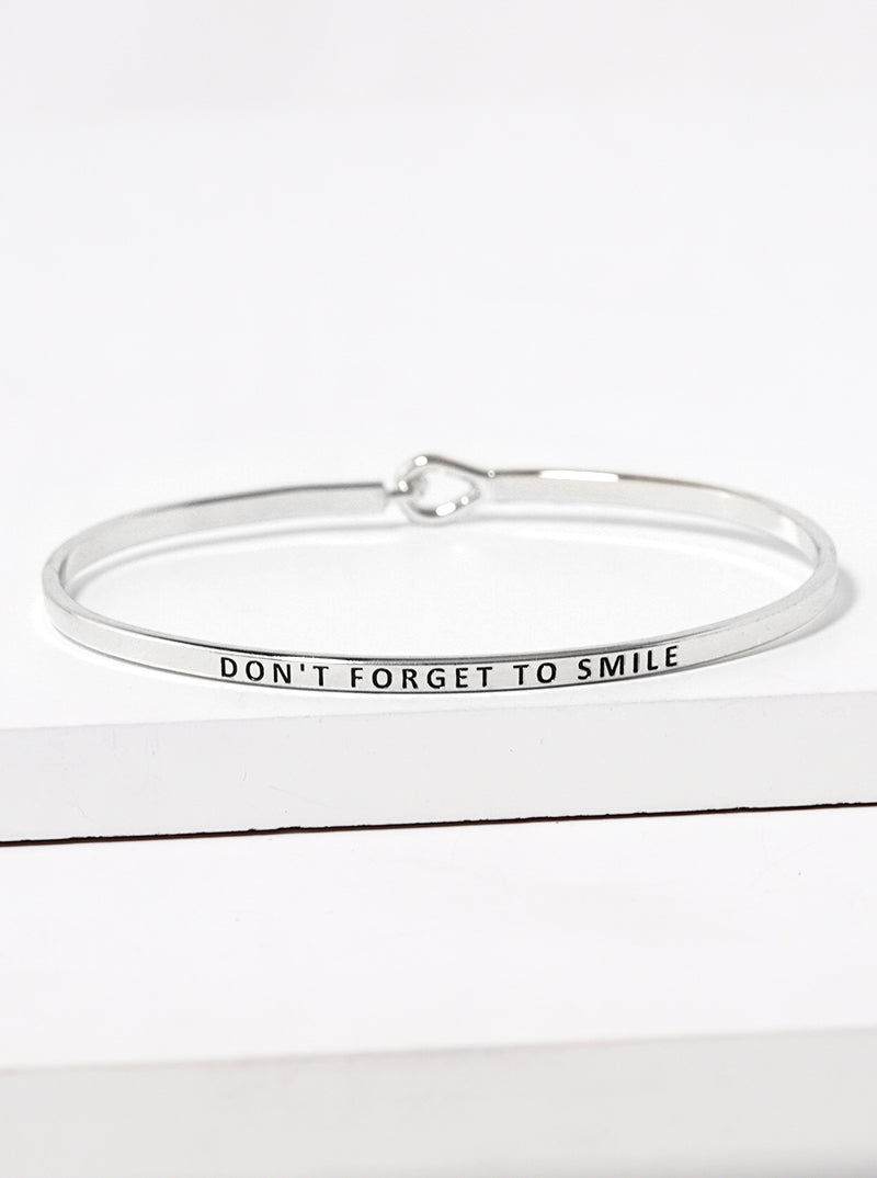 Dont Forget To Smile Engraved Inspirational Bangle Bracelet