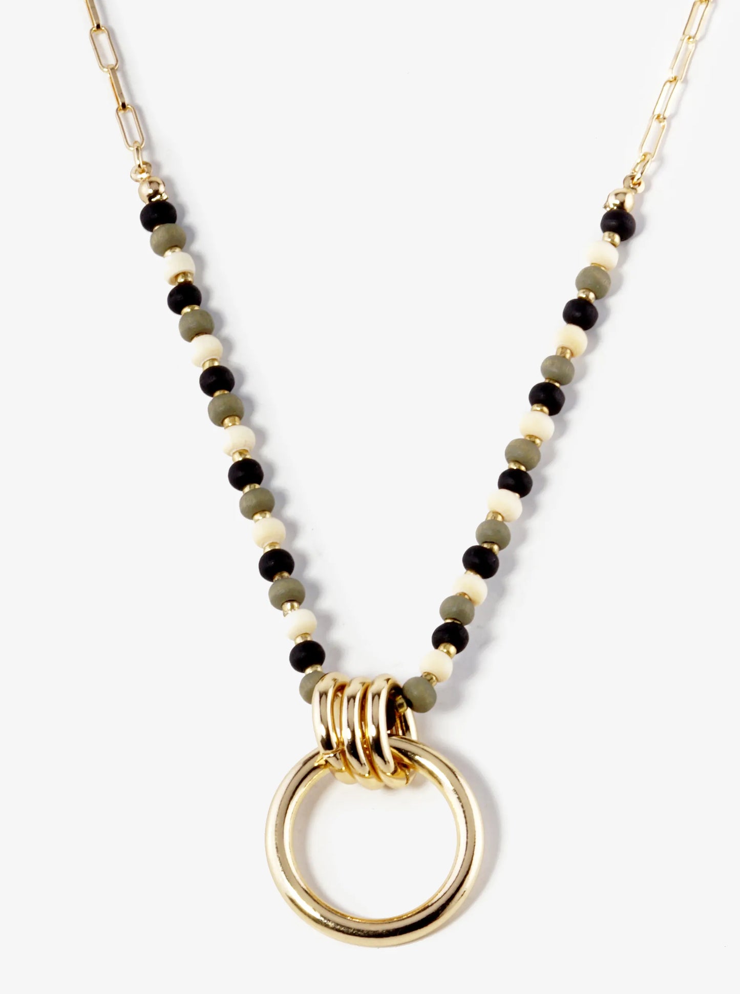 Door Knocker Pendant Wood Beaded Necklace