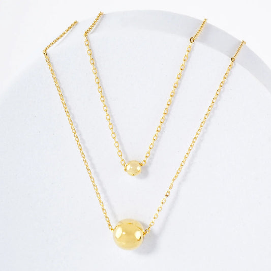 Double Ball Pendant 18K-Gold-Dipped Brass Layered Necklace