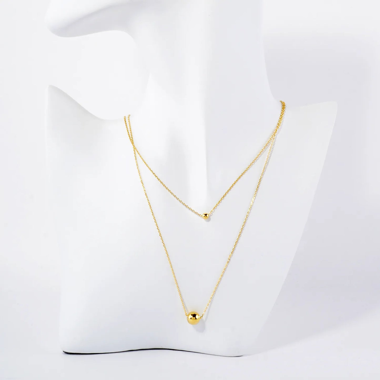 Double Ball Pendant 18K-Gold-Dipped Brass Layered Necklace