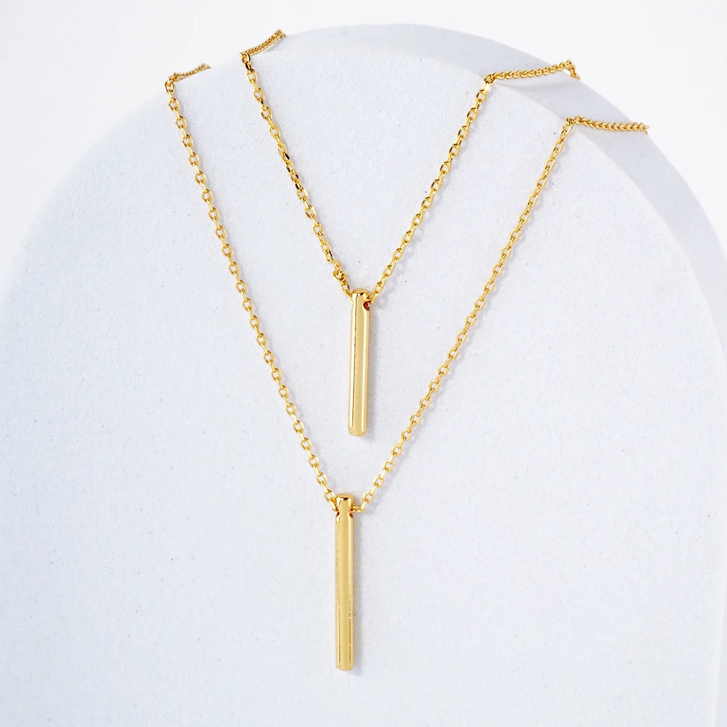 Double Bar Pendant 18K-Gold-Dipped Brass Layered Necklace