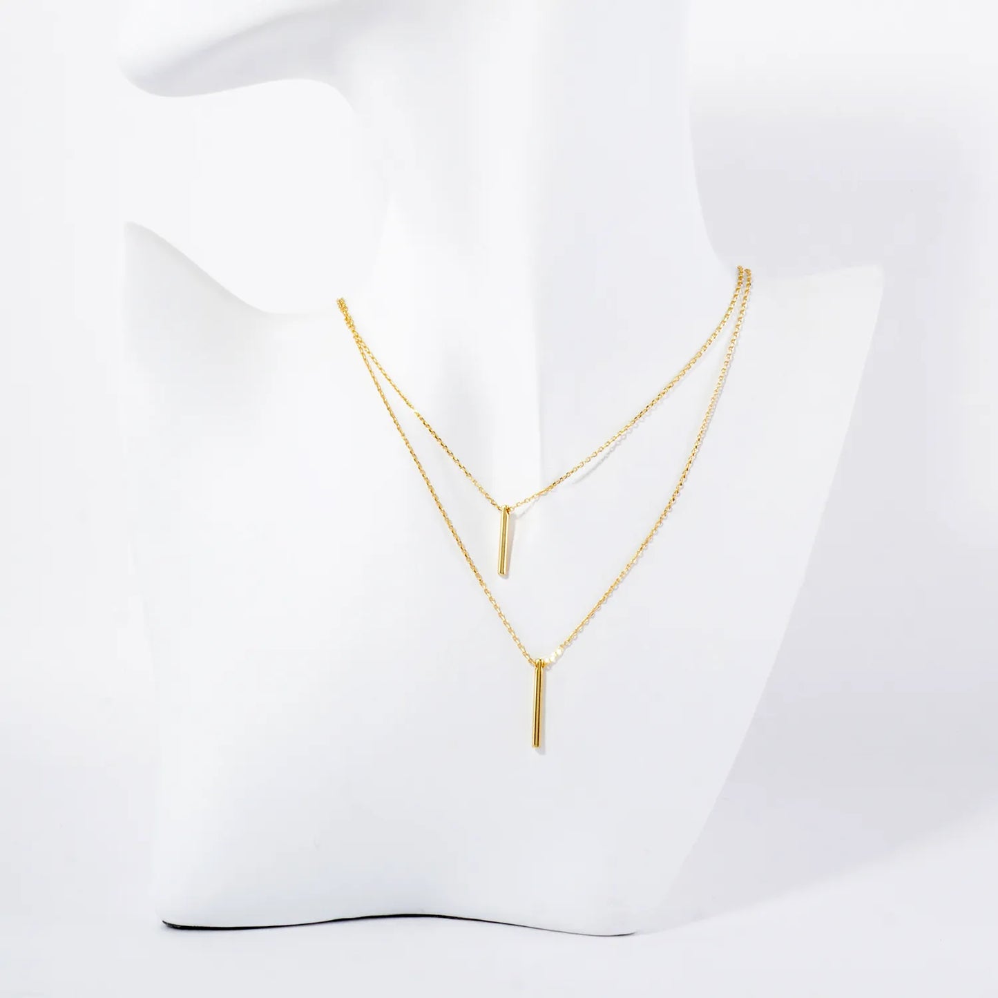 Double Bar Pendant 18K-Gold-Dipped Brass Layered Necklace