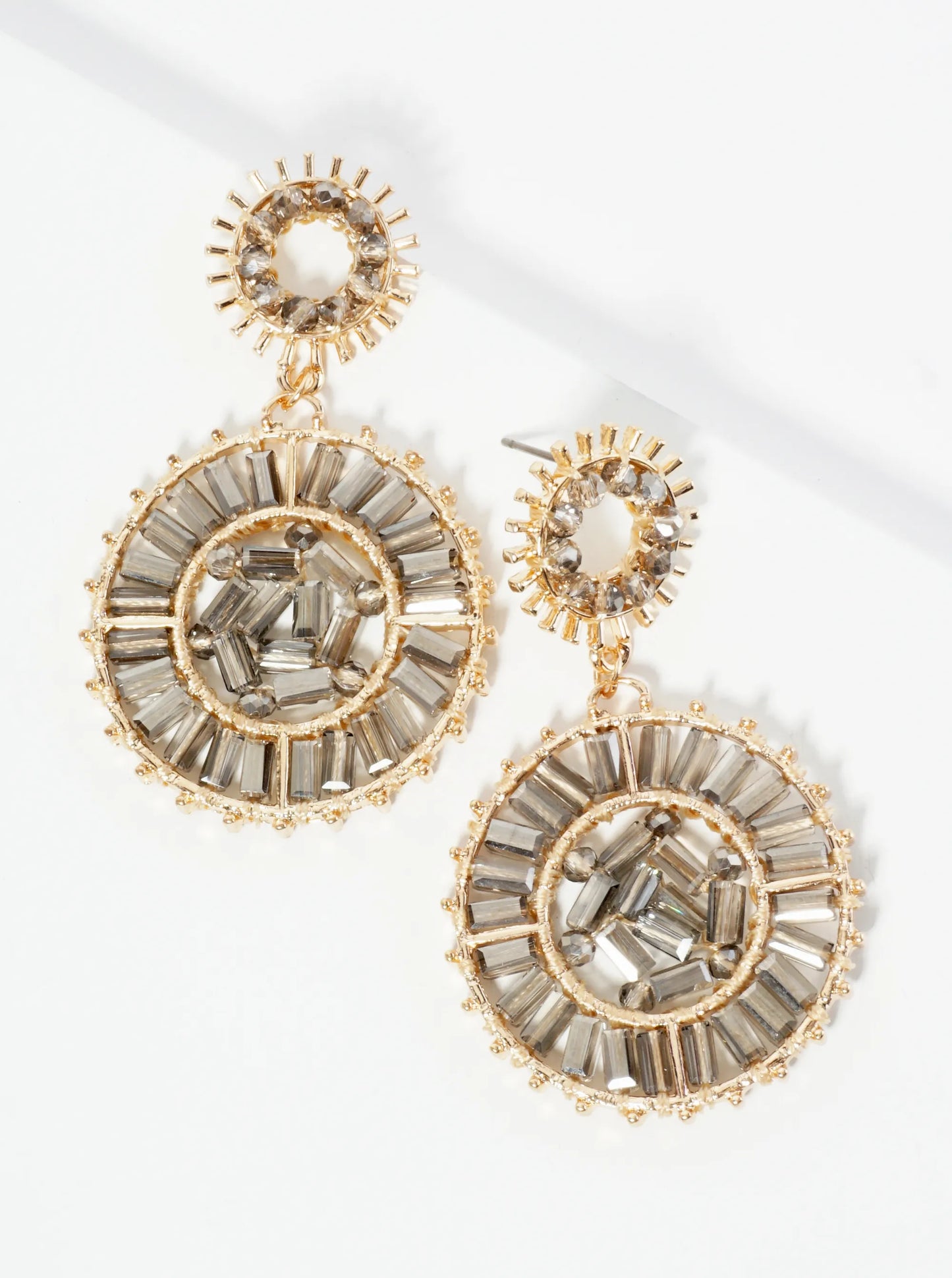 Double Circle Drop Earrings Adorned With Glass Beads