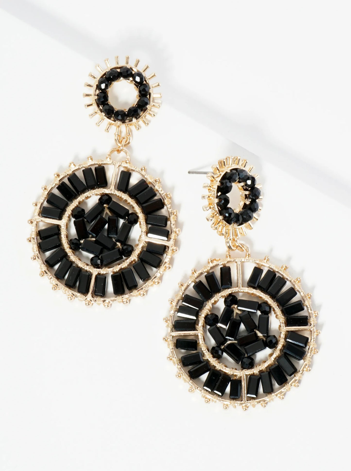 Double Circle Drop Earrings Adorned With Glass Beads