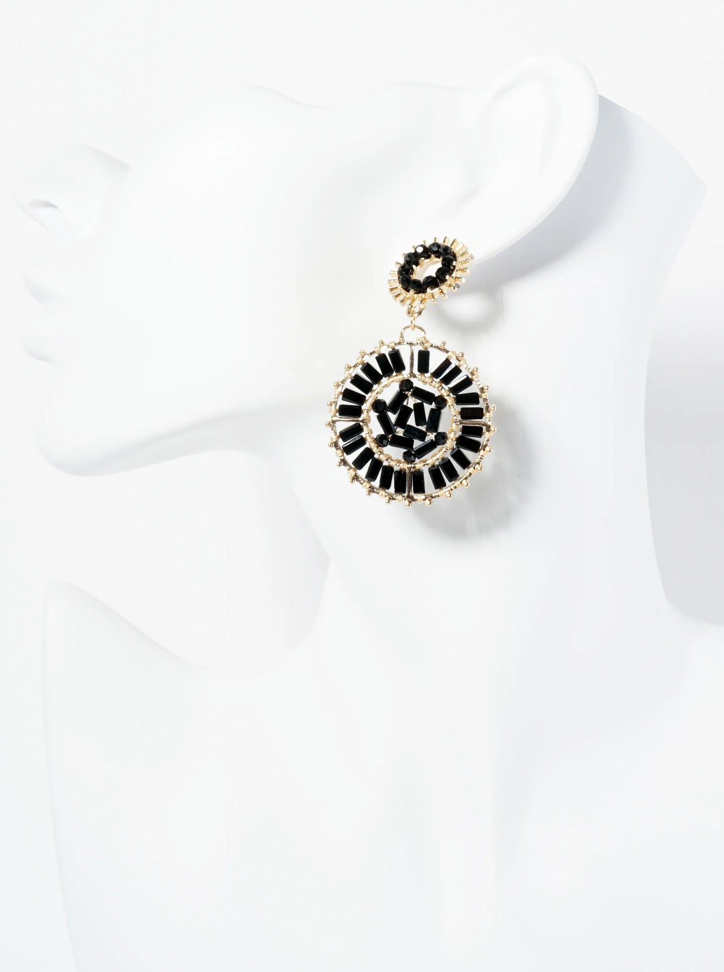 Double Circle Drop Earrings Adorned With Glass Beads