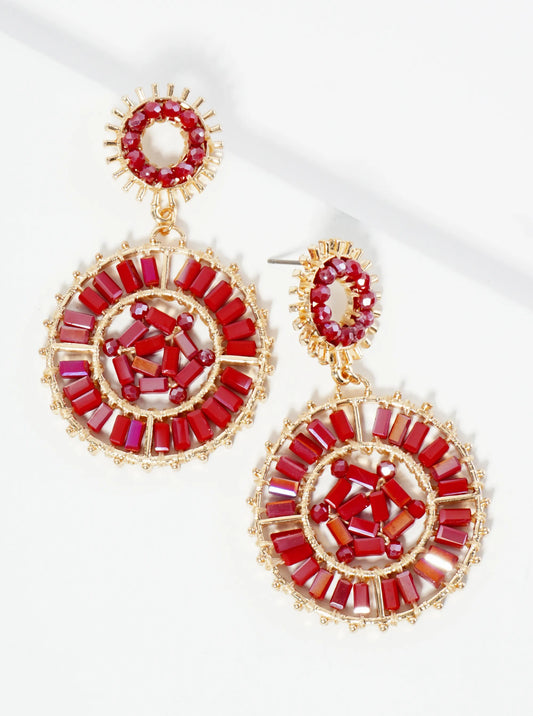 Double Circle Drop Earrings Adorned With Glass Beads