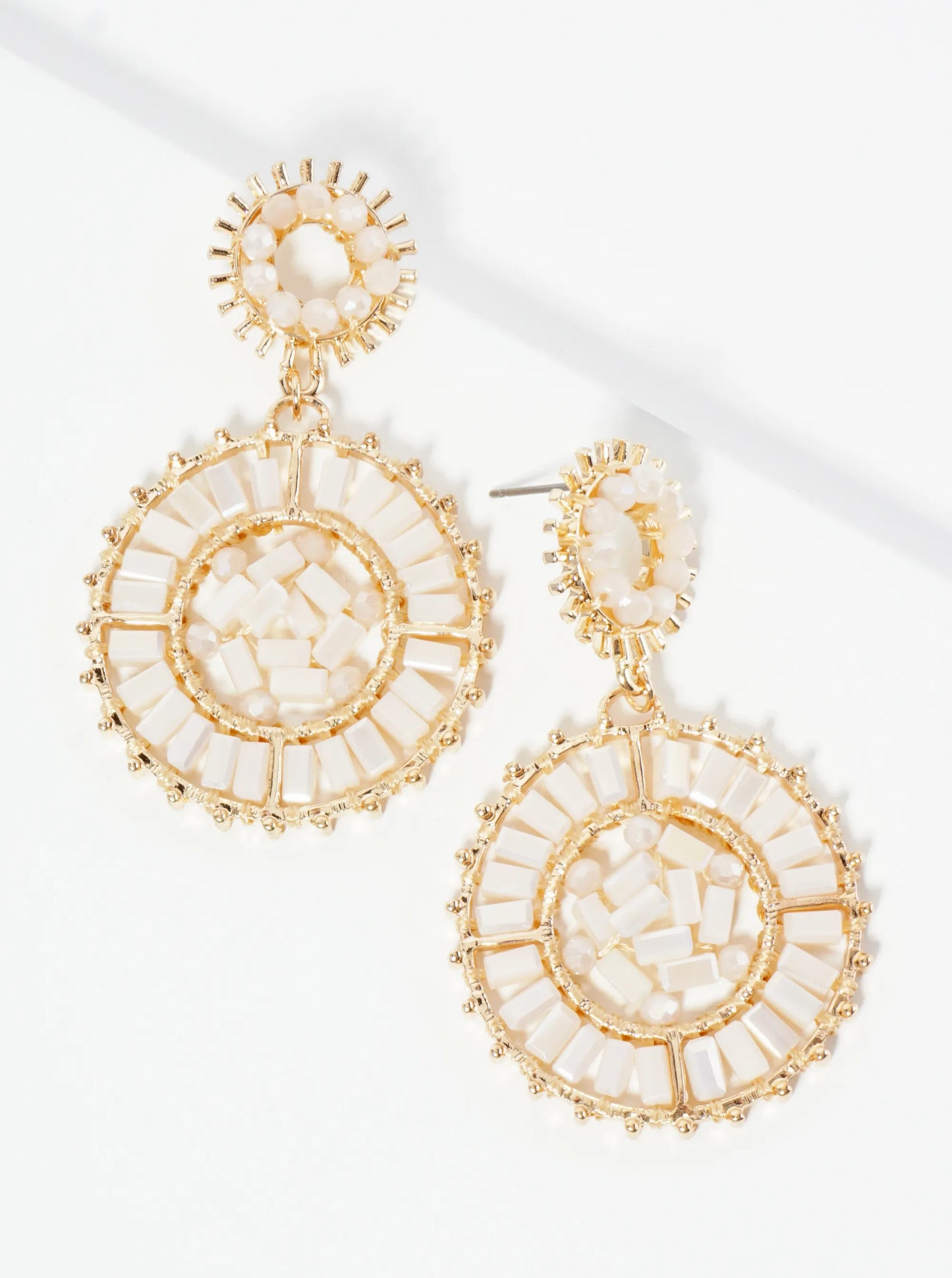 Double Circle Drop Earrings Adorned With Glass Beads