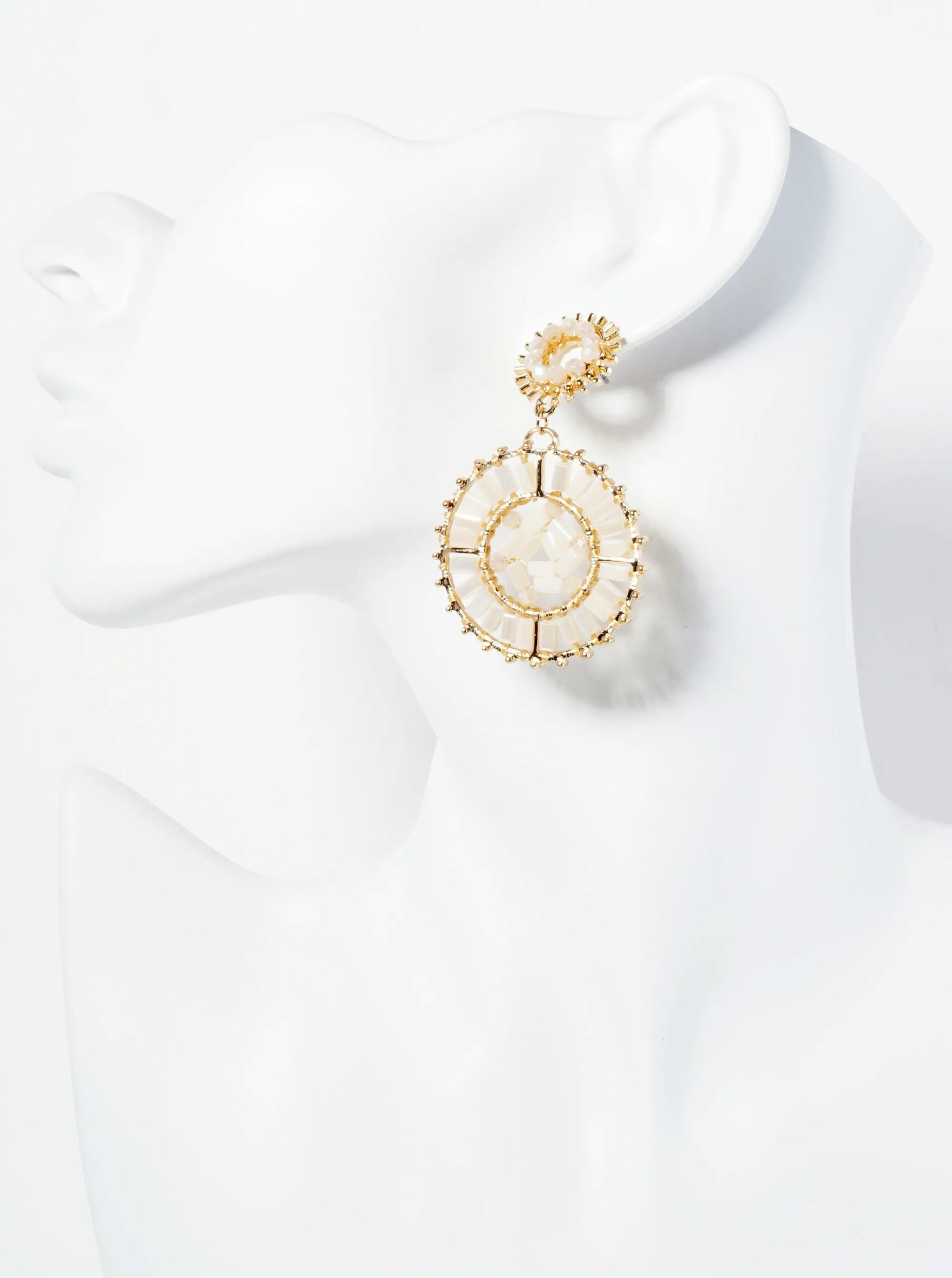Double Circle Drop Earrings Adorned With Glass Beads