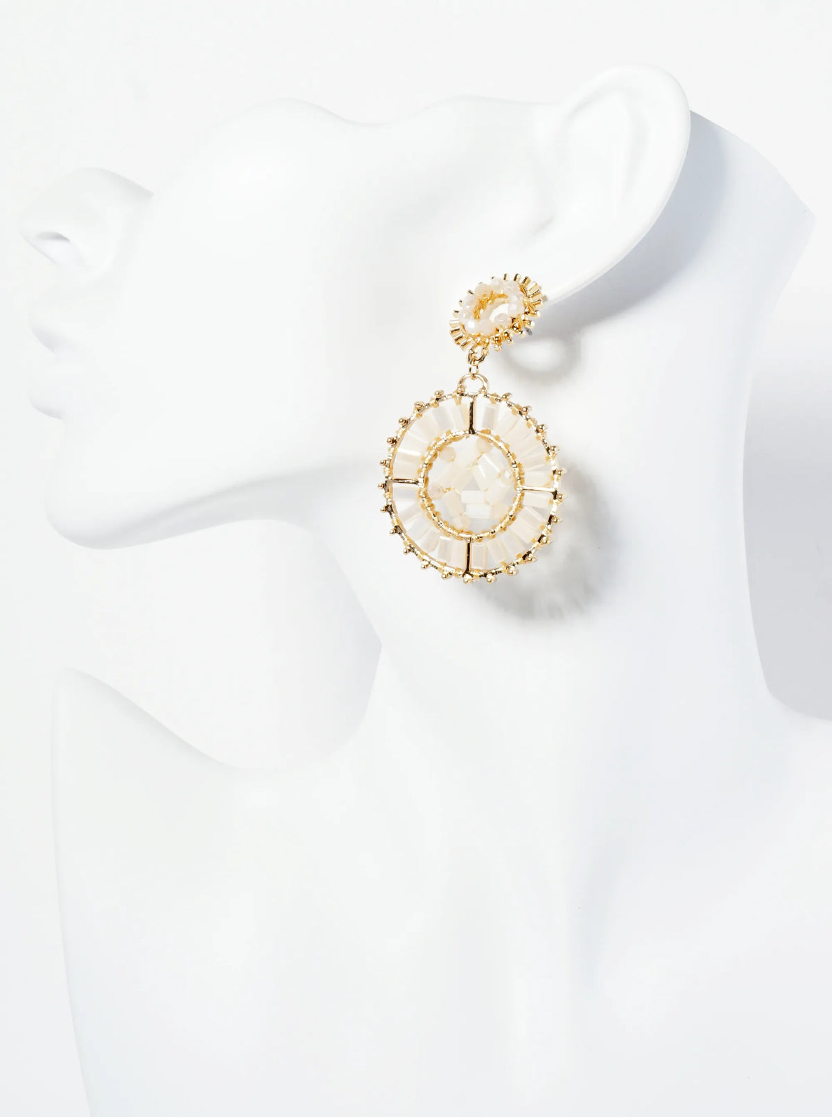 Double Circle Drop Earrings Adorned With Glass Beads