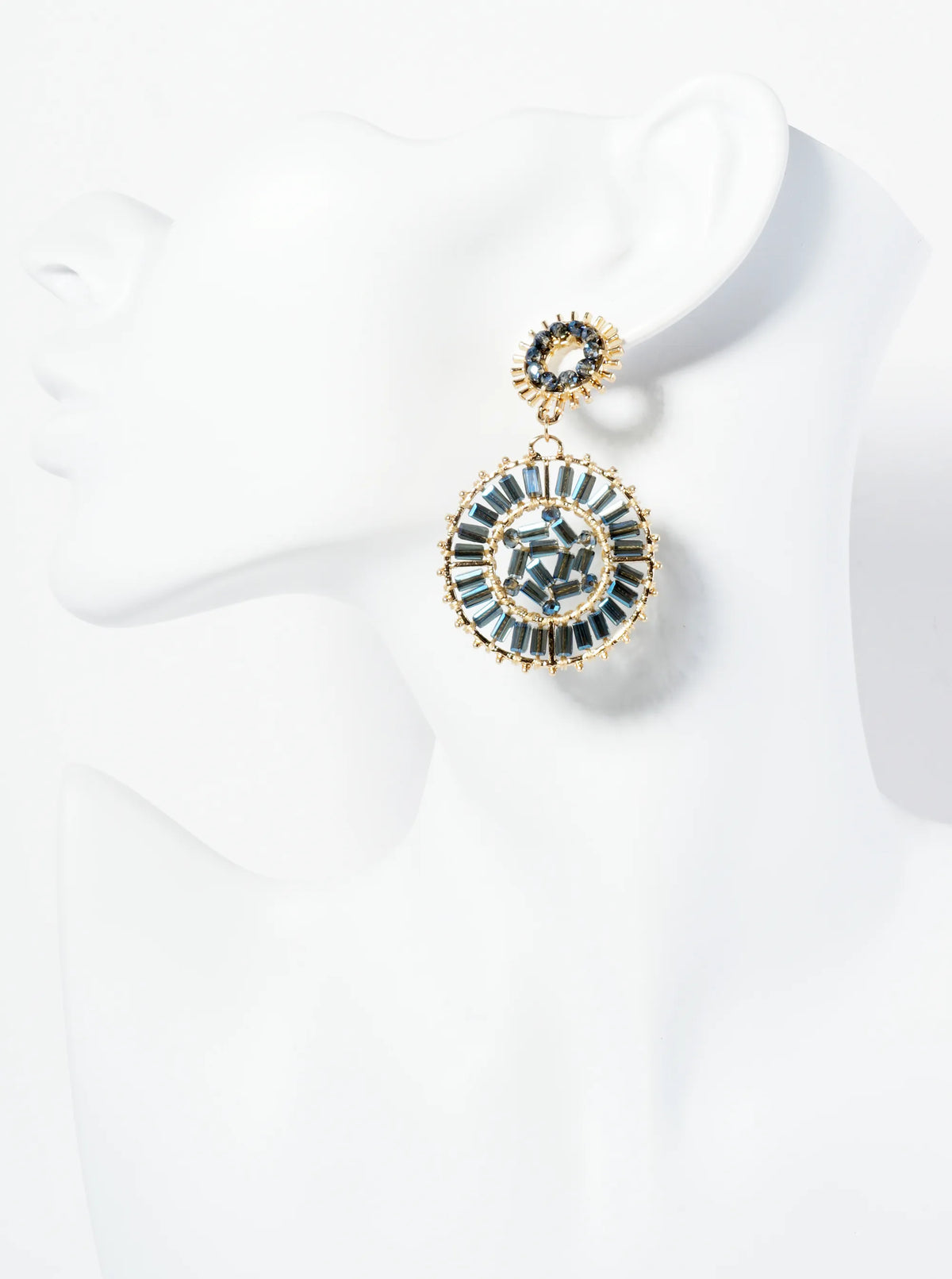 Double Circle Drop Earrings Adorned With Glass Beads