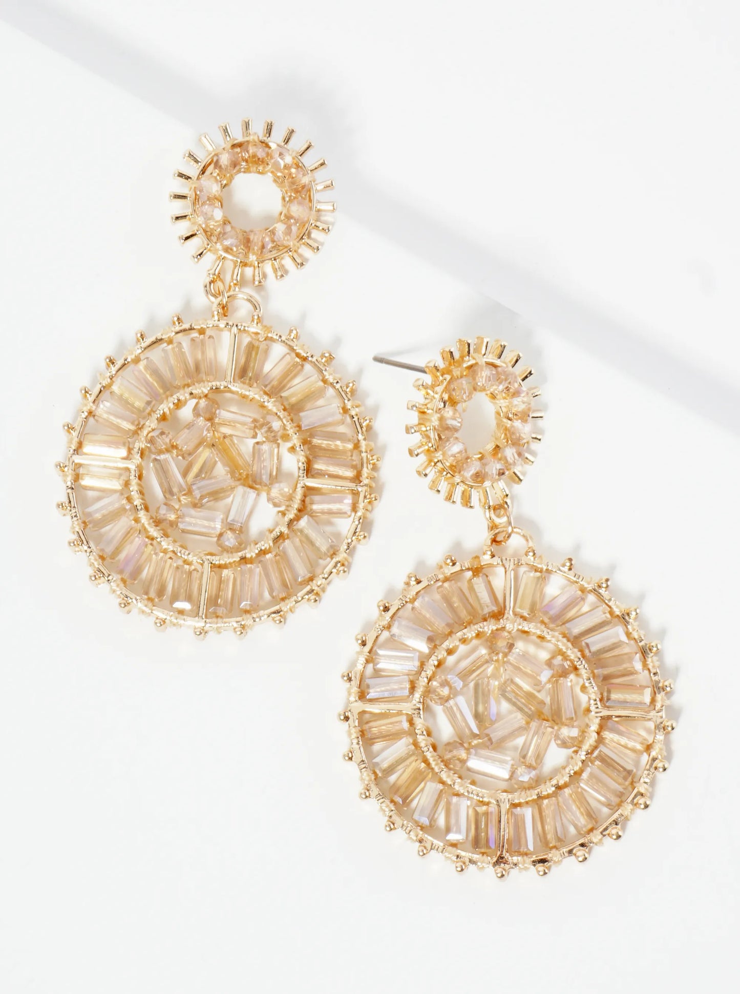 Double Circle Drop Earrings Adorned With Glass Beads
