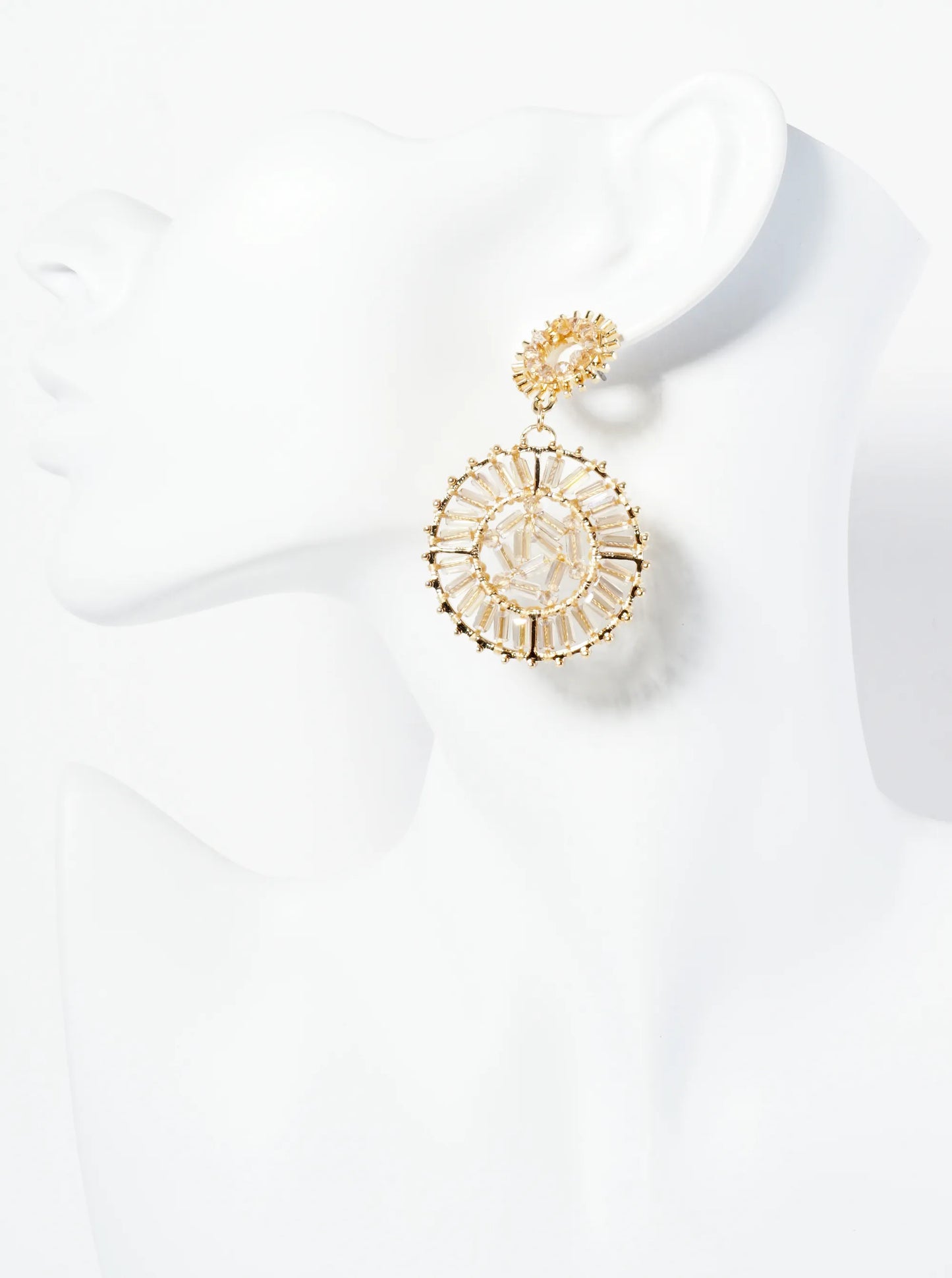 Double Circle Drop Earrings Adorned With Glass Beads