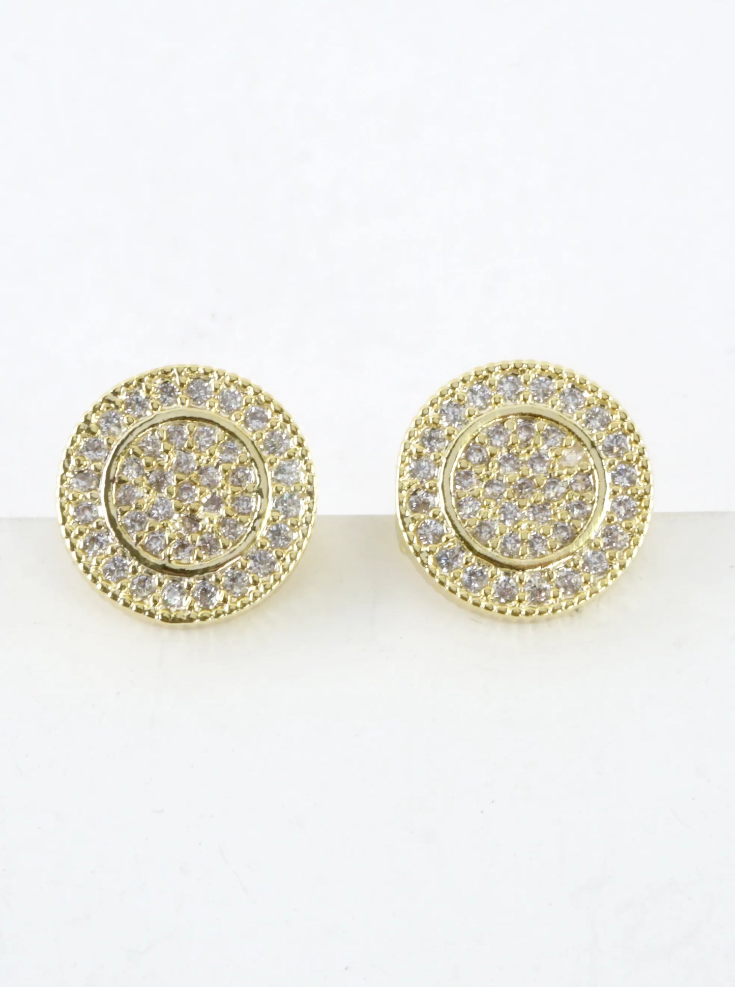 Double Circle Textured Pave Crystal Stud Earrings