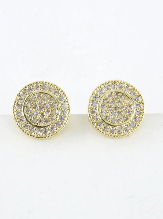 Double Circle Textured Pave Crystal Stud Earrings
