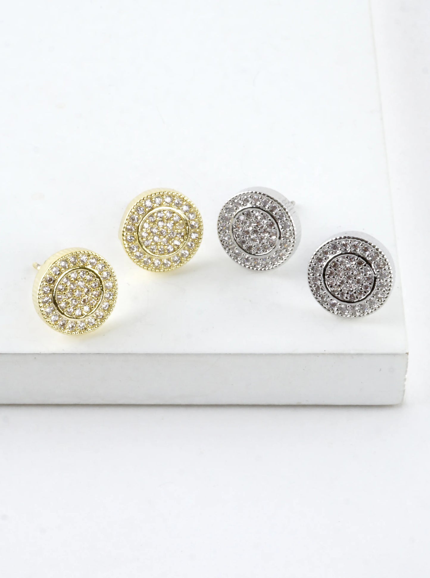 Double Circle Textured Pave Crystal Stud Earrings