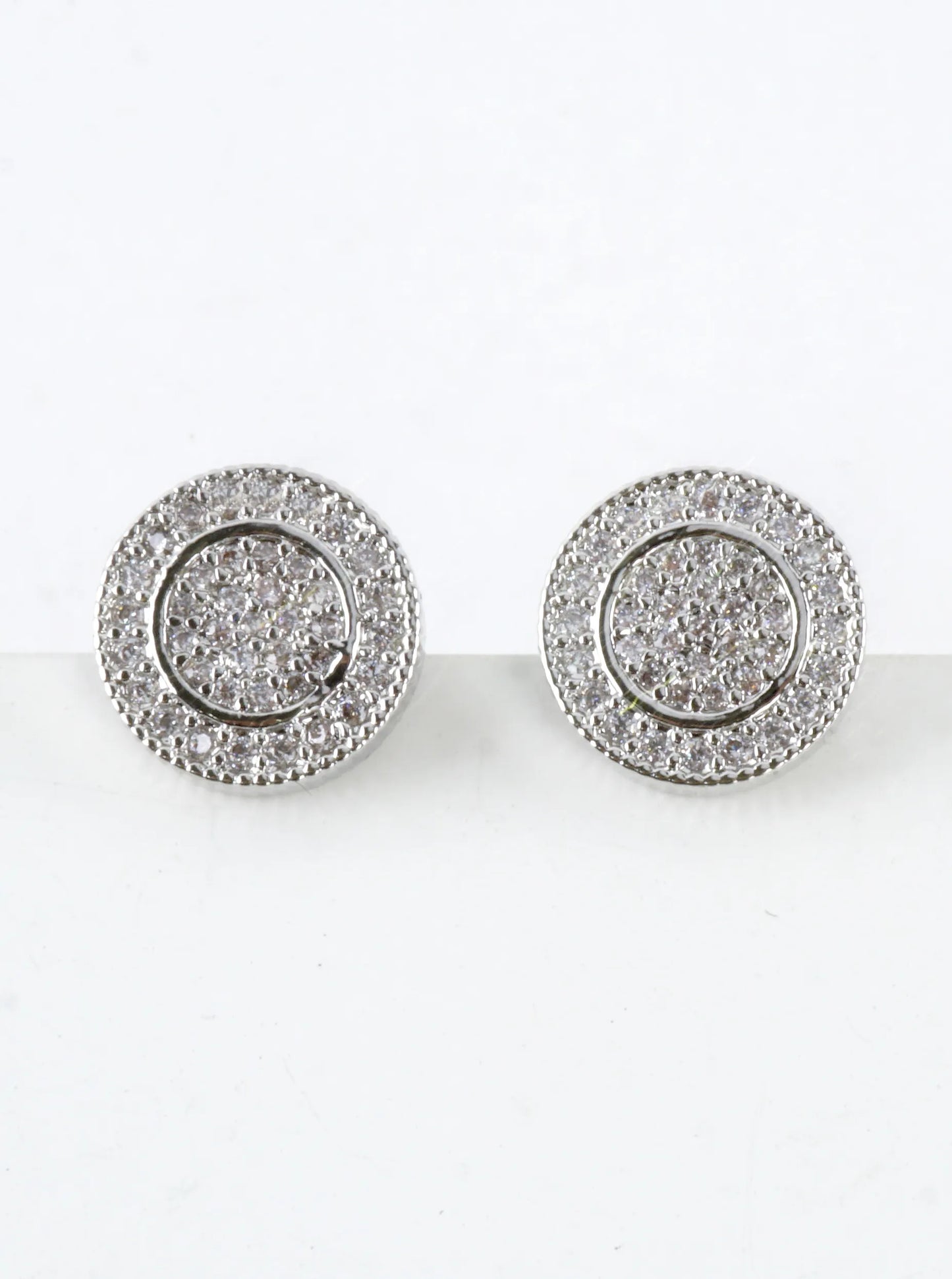 Double Circle Textured Pave Crystal Stud Earrings