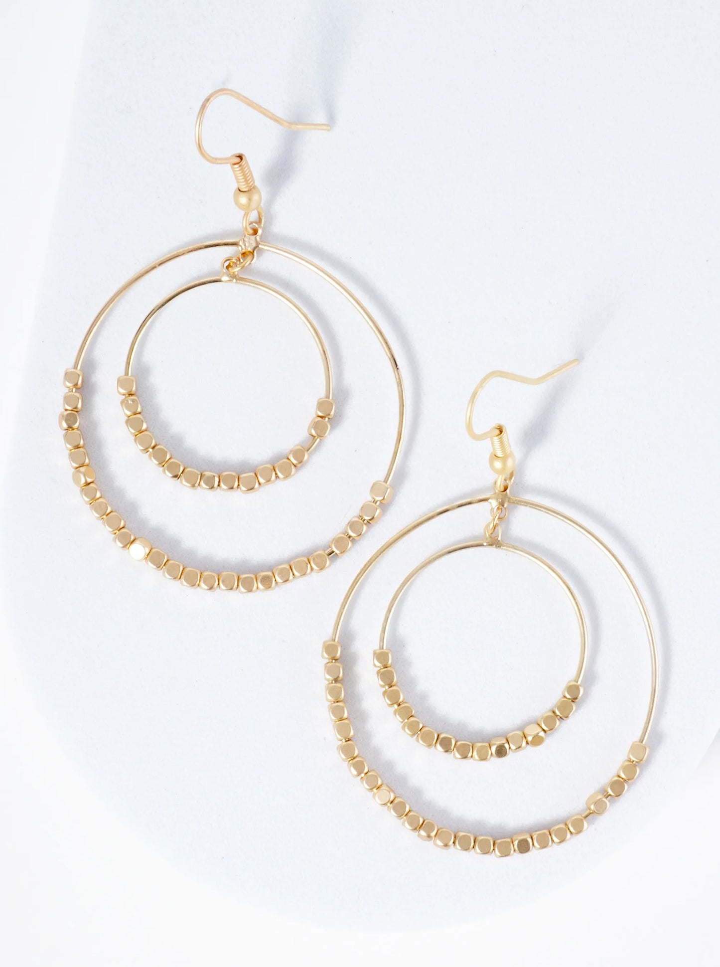 Double Circle Wire Earrings With Small Metallic Beads