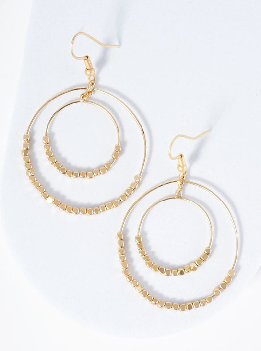 Double Circle Wire Earrings With Small Metallic Beads