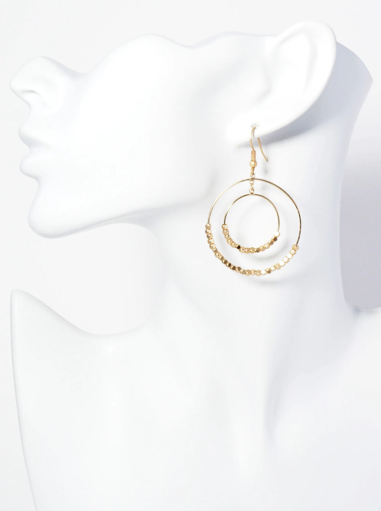 Double Circle Wire Earrings With Small Metallic Beads