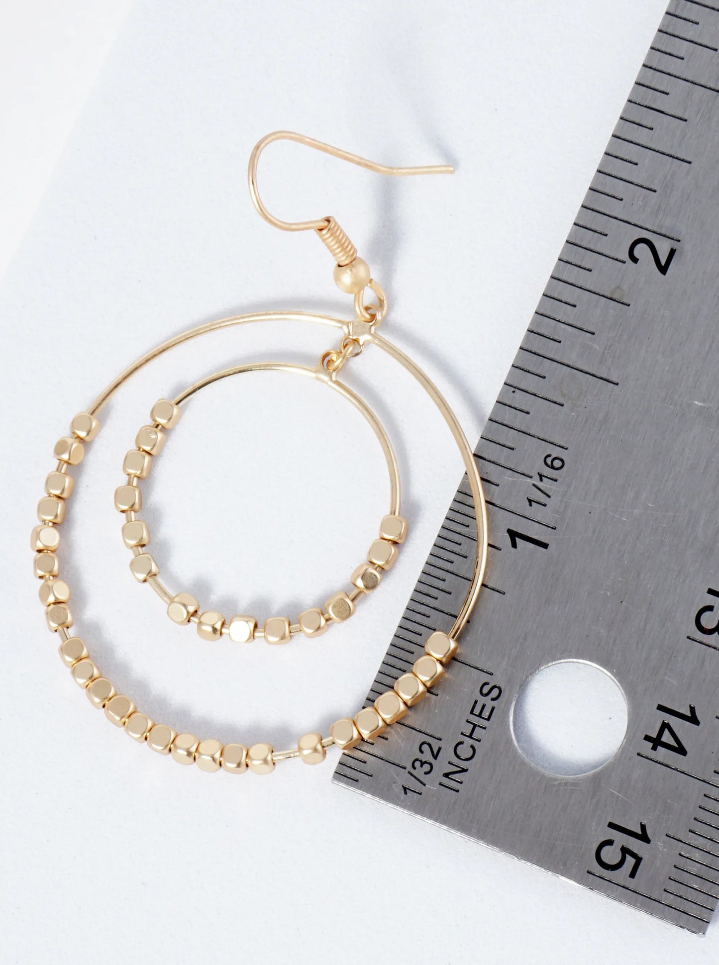 Double Circle Wire Earrings With Small Metallic Beads