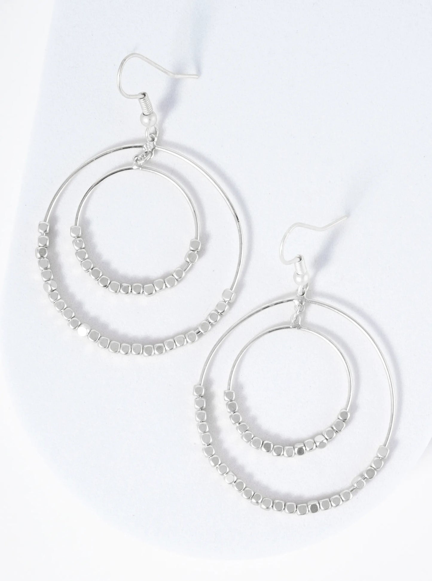 Double Circle Wire Earrings With Small Metallic Beads