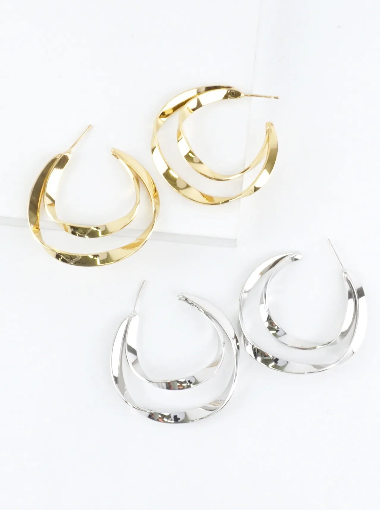 Double Layer Brass Organic Hoop Earrings