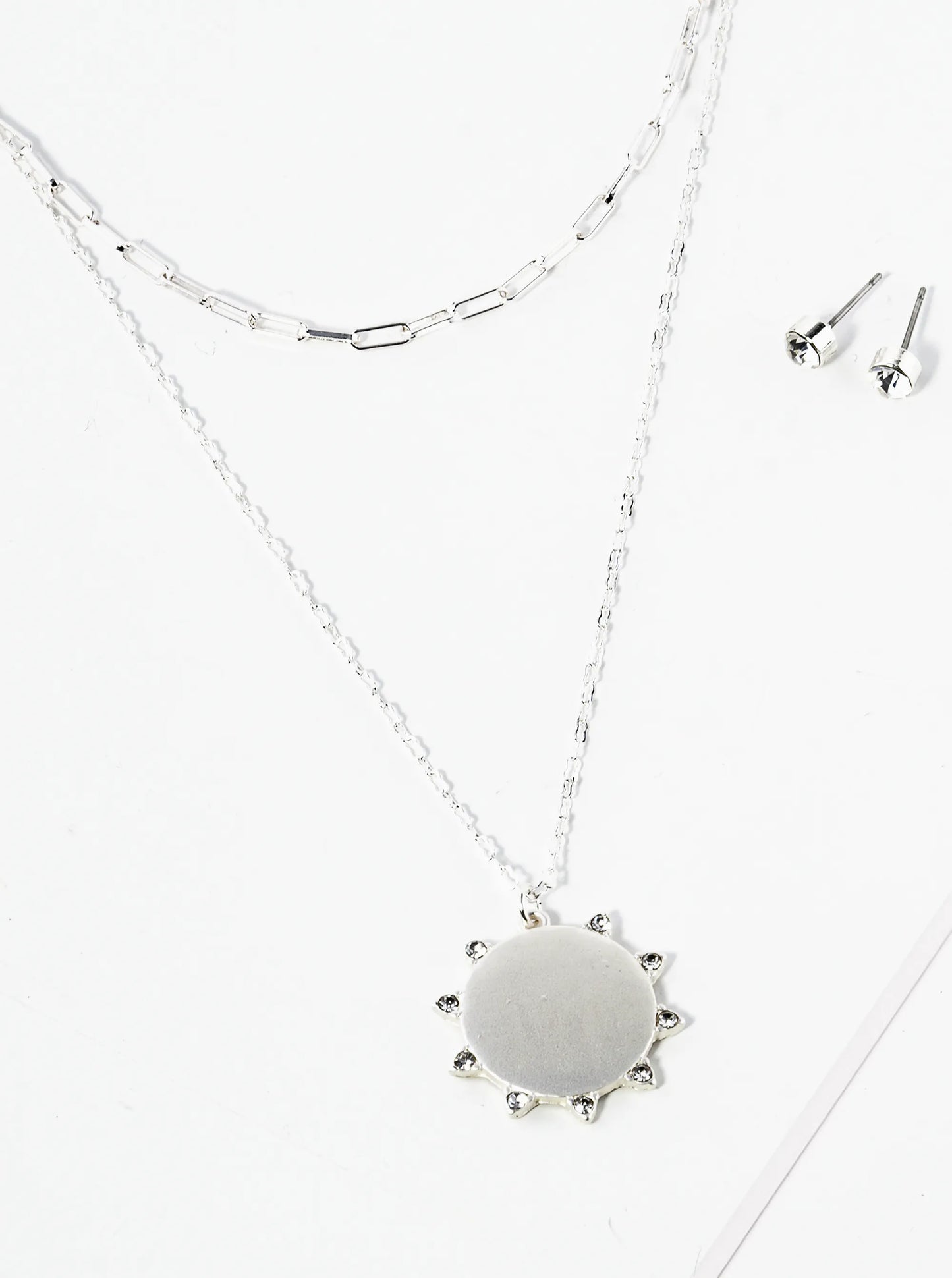 Double Layer Chain Necklace With Sunburst Pendant Necklace