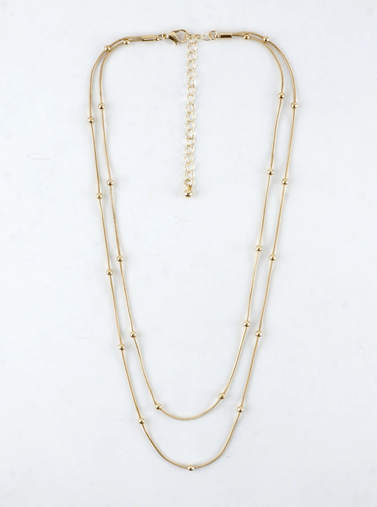 Double Layer Station Bead Snake Chain Necklace