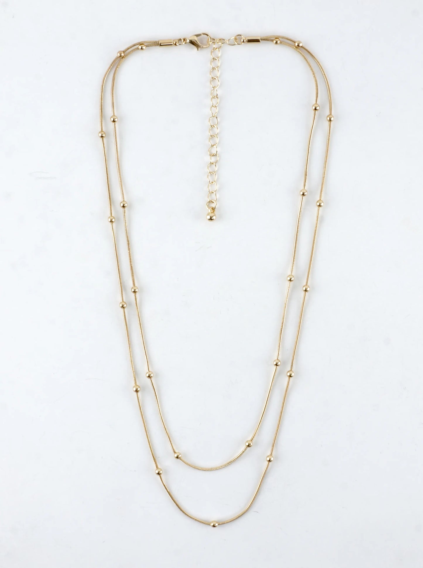 Double Layer Station Bead Snake Chain Necklace