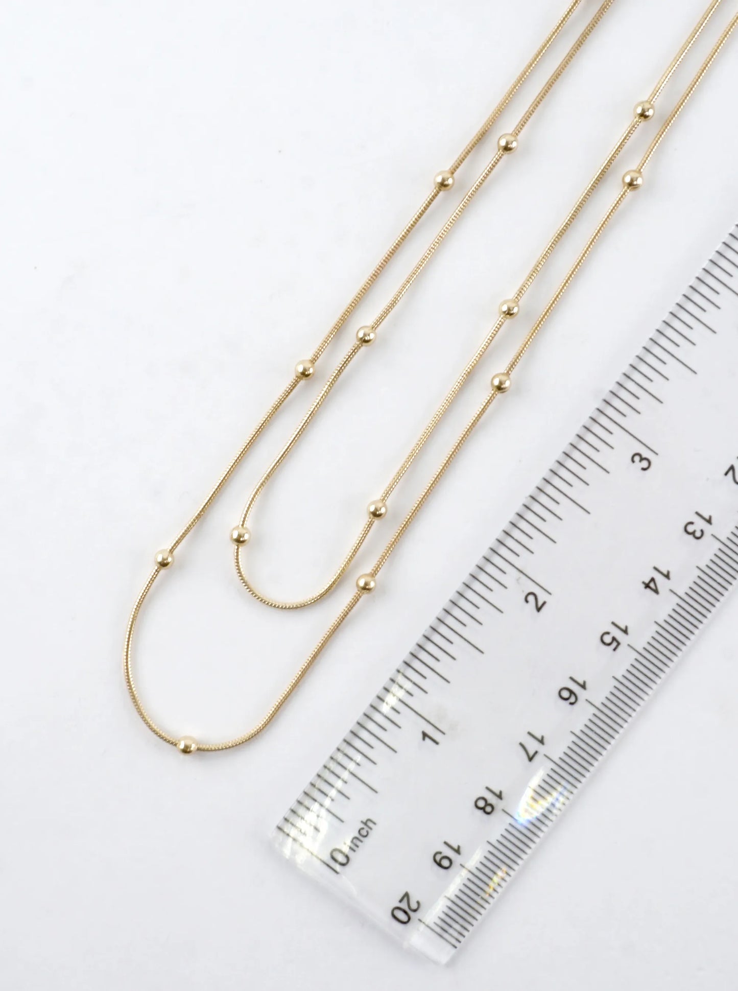 Double Layer Station Bead Snake Chain Necklace