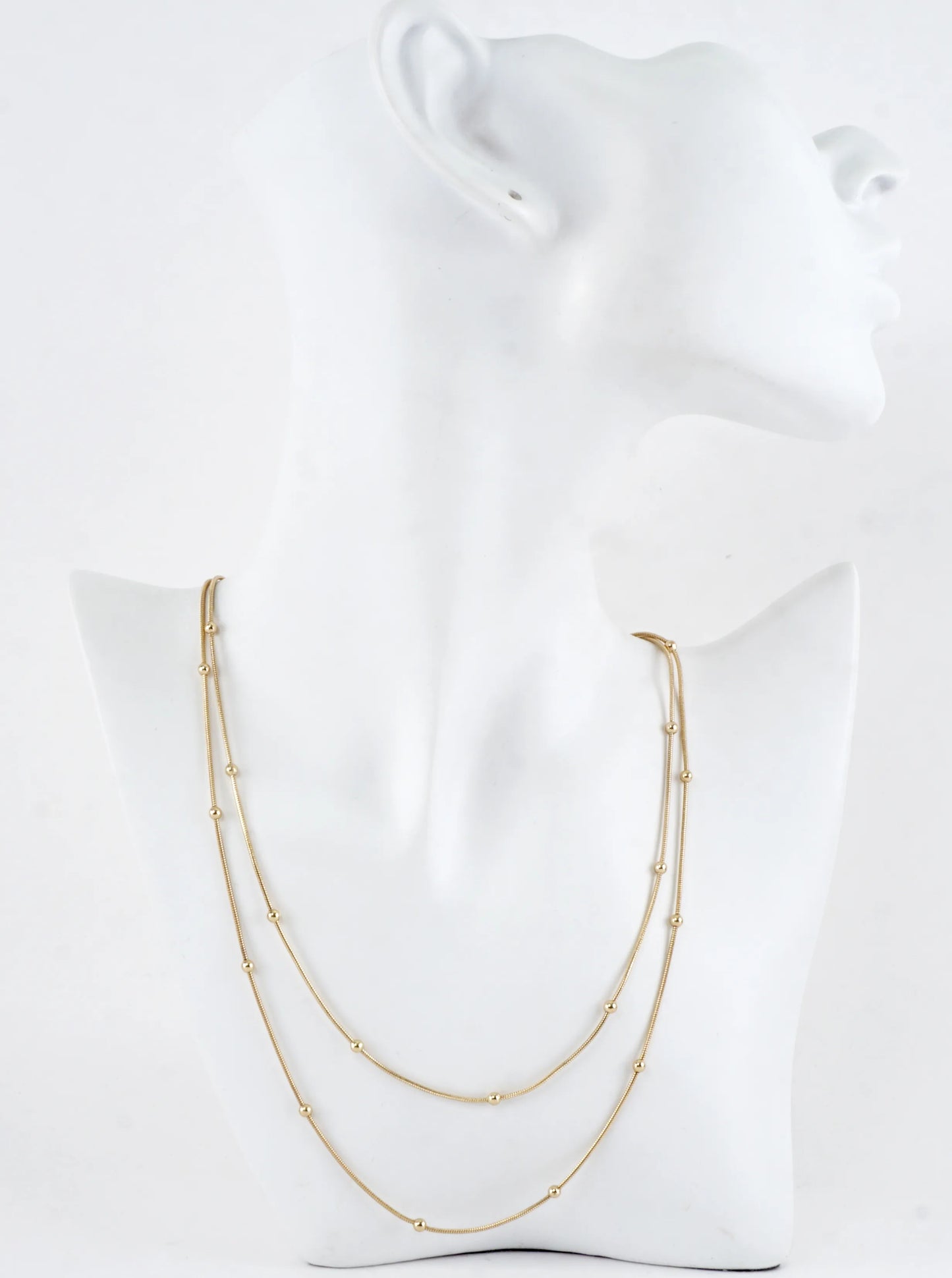 Double Layer Station Bead Snake Chain Necklace