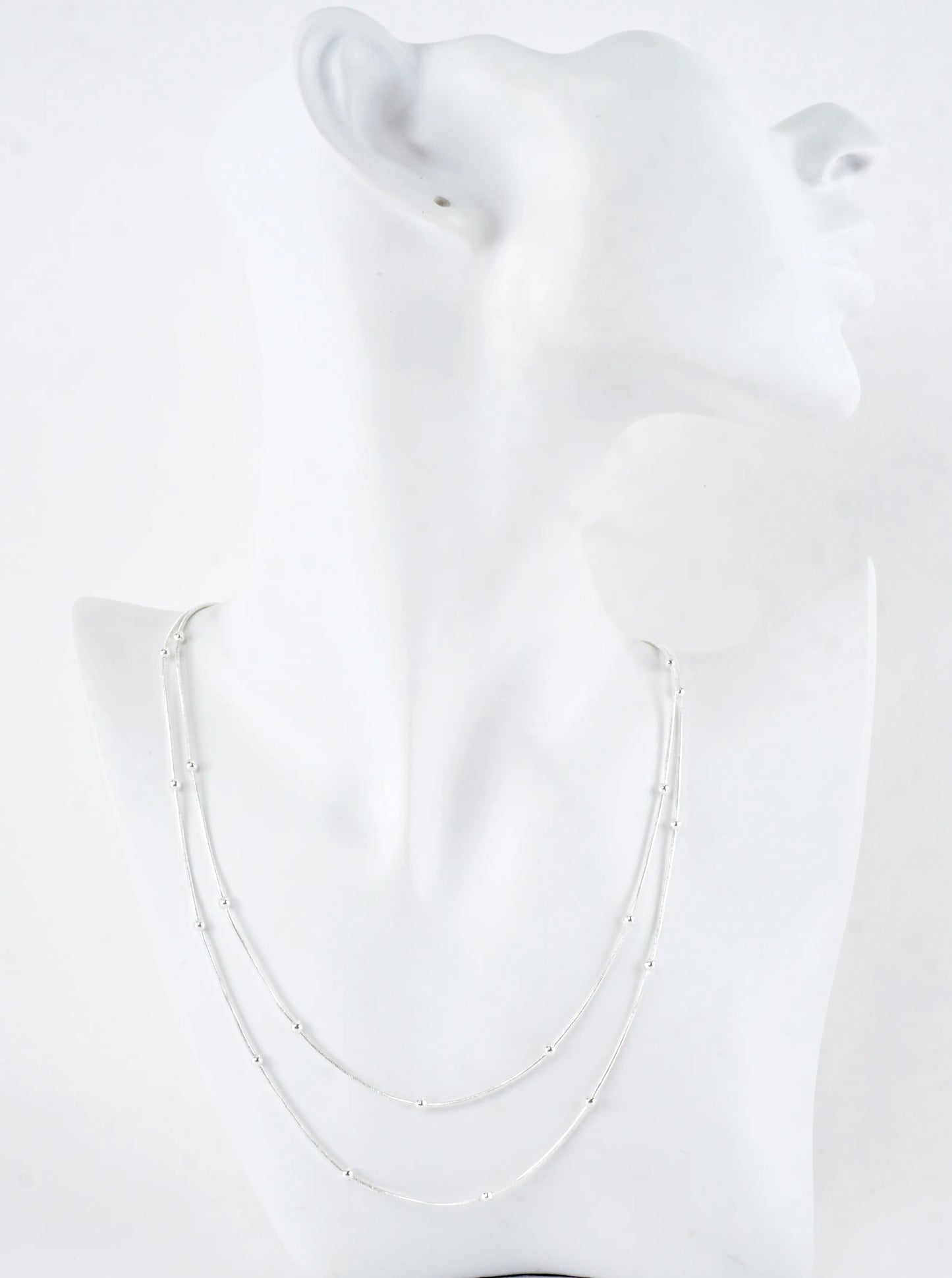 Double Layer Station Bead Snake Chain Necklace